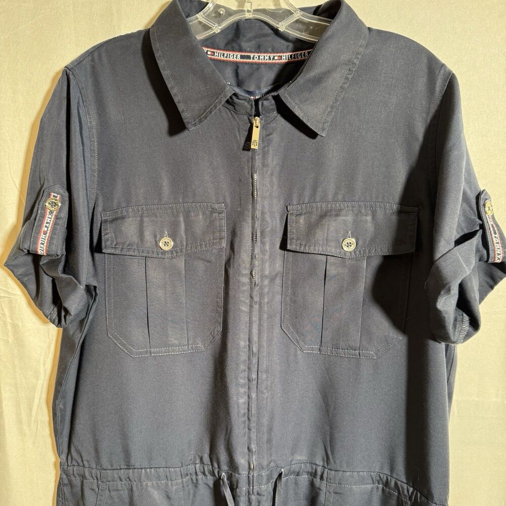 Tommy Hilfiger Women’s Navy Zip Front Utility Romper Shorts M NWT Short Sleeves - Picture 9 of 11